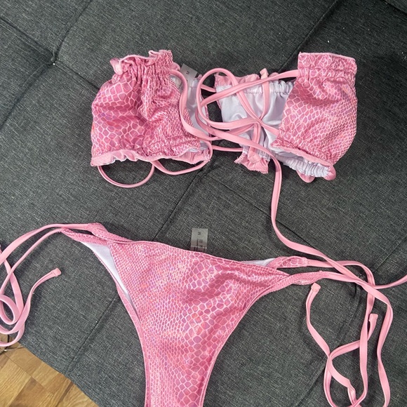 Pink Ruffle Bandeau Bikini Set - Picture 3 of 3